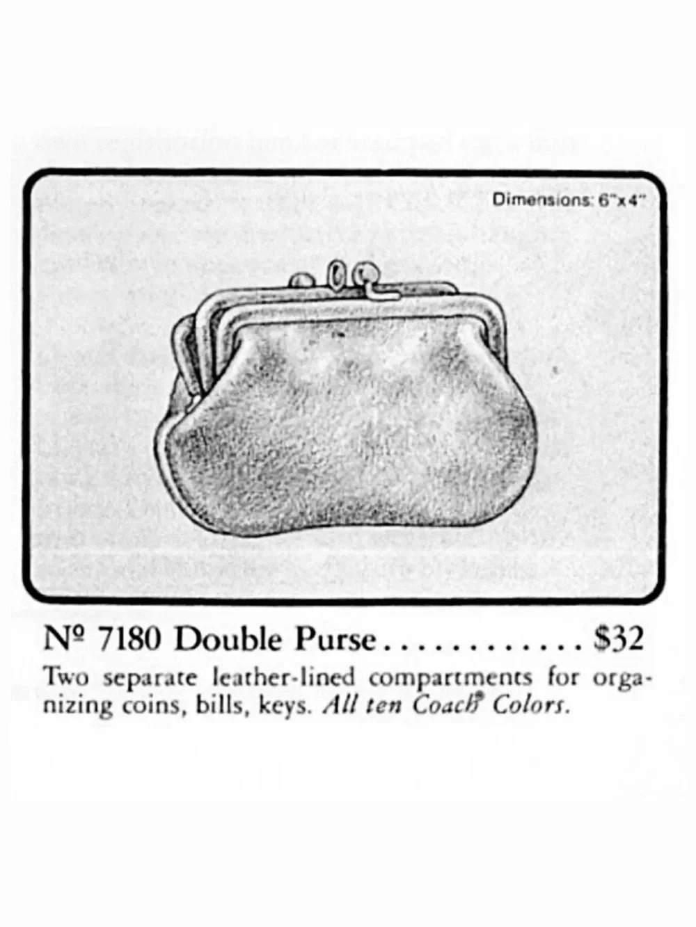 RARE Coach Double Purse #7180 Precreed Leather Double Kisslock Wallet VTG 80s